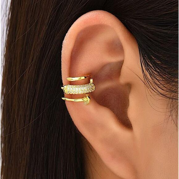 Gold Zircon Nail Cuff Earring, Cartilage, Minimalist - Picture 1 of 3